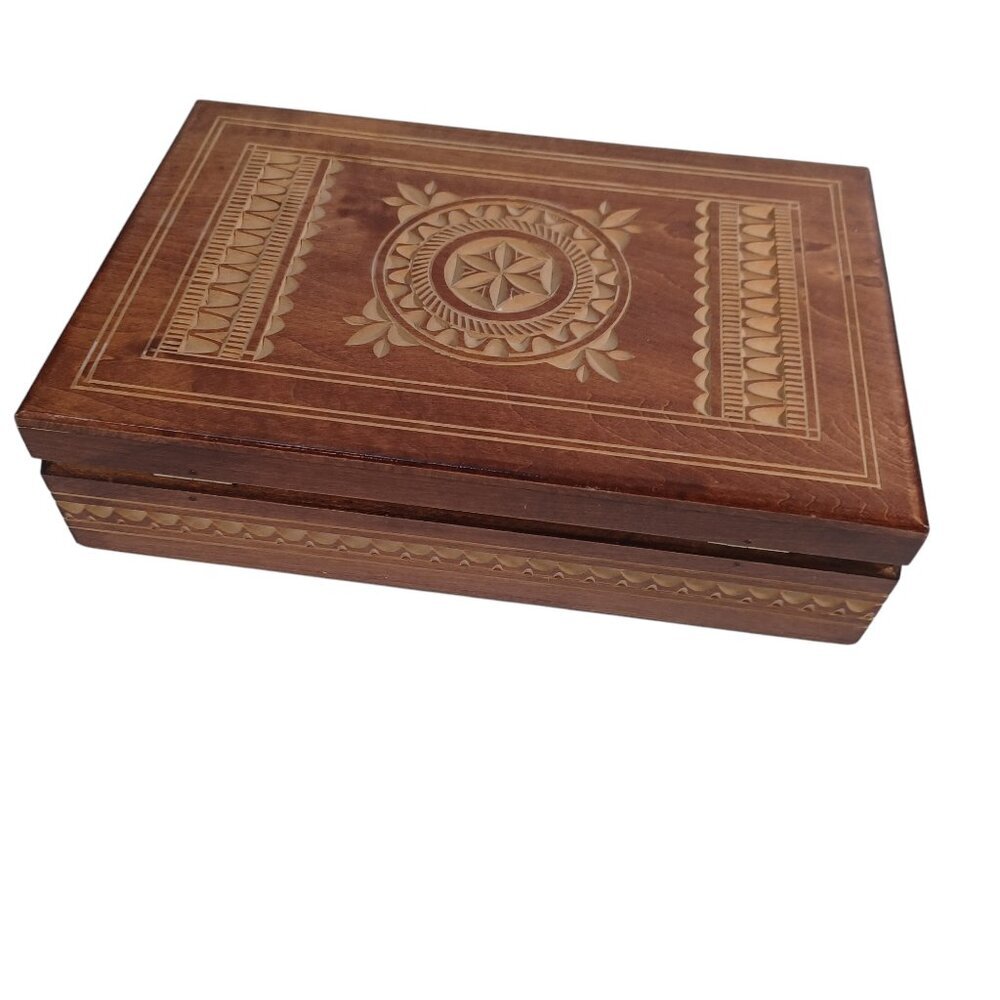 Wood Box Artisanal Hand Made Vintage Mid Century Stamped Made In Poland #669